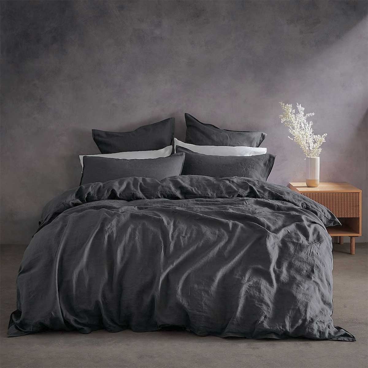 Charcoal Grey Linen Duvet Cover Lazy Linen Laud Sleep UK