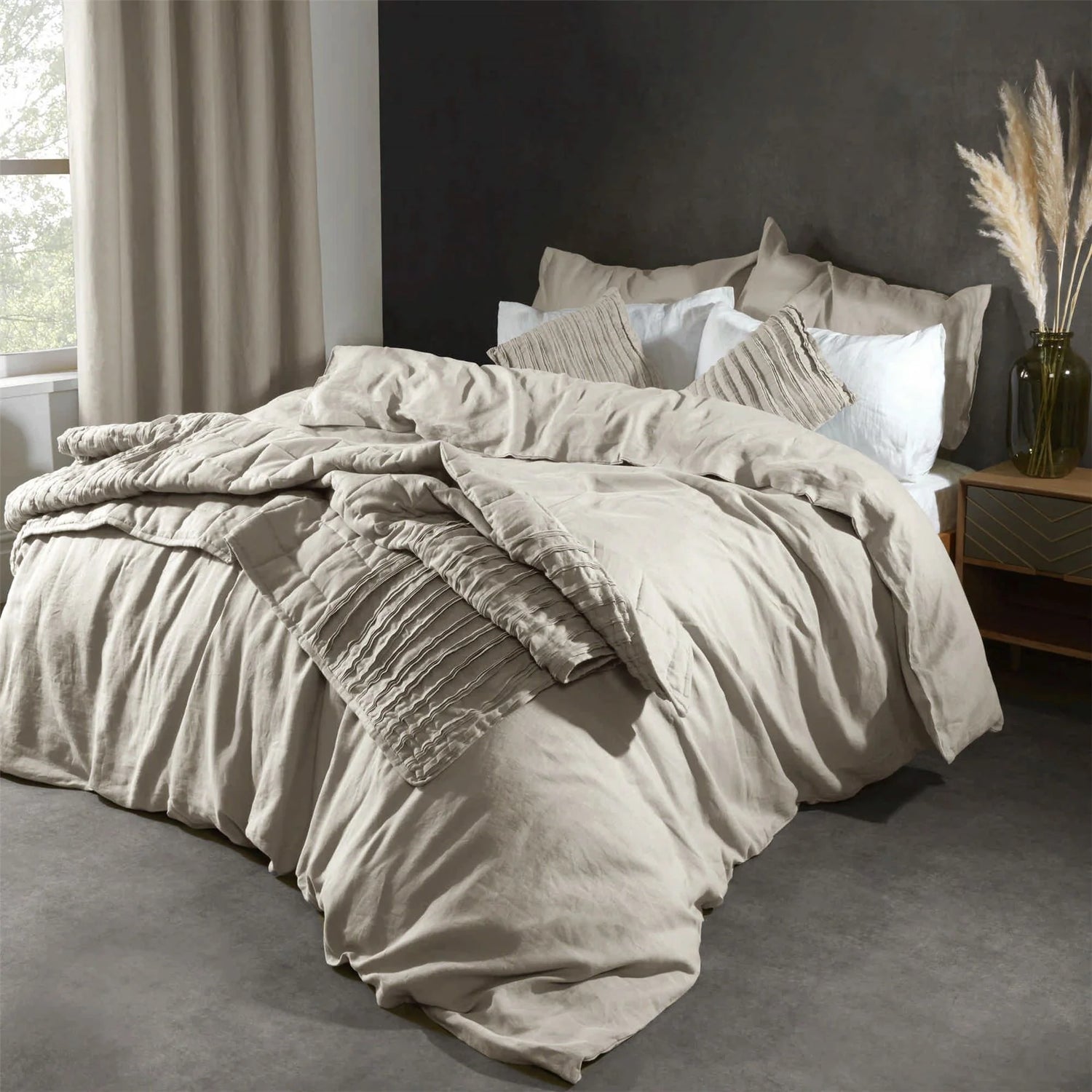 Lazy Linen Natural Duvet Set with Throw and Cushions