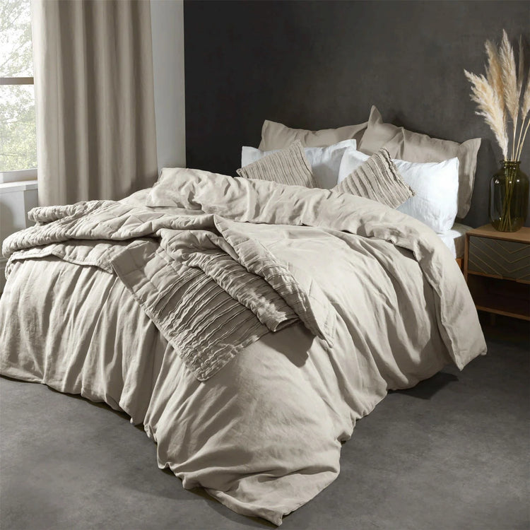 Lazy Linen Natural Duvet Set with Throw and Cushions