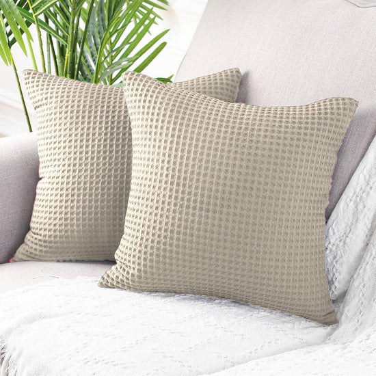 Waffle Cushion Covers 50cm x 50cm (Pair) - Taupe