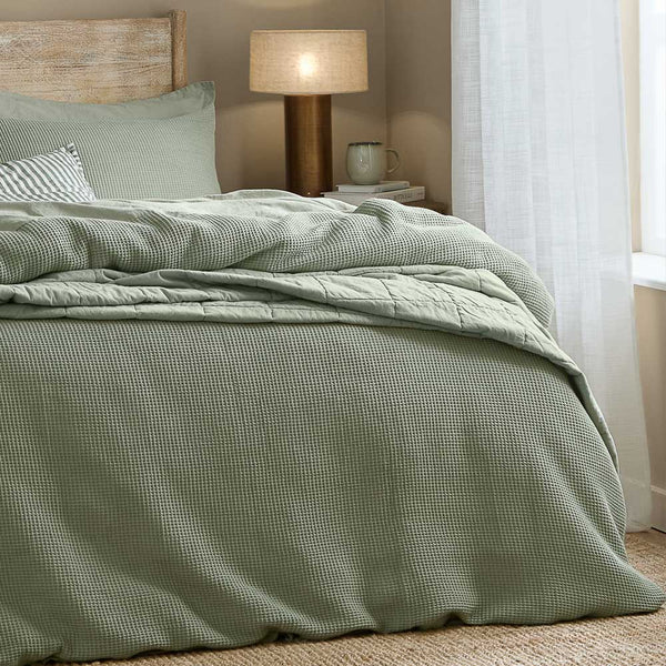 Hebden Relaxed Waffle Duvet Cover Set - Bay Green