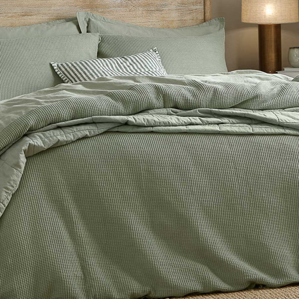 Hebden Relaxed Waffle Duvet Cover Set - Bay Green