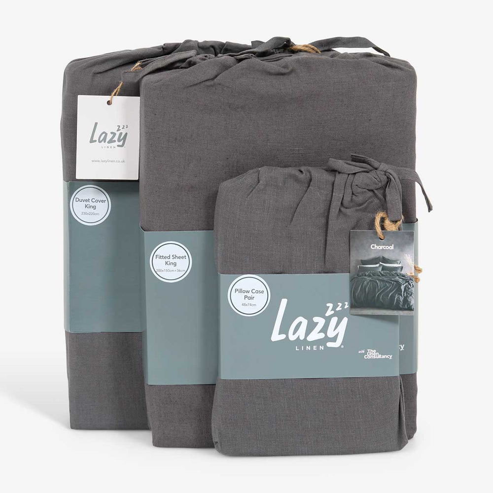 Shop charcoal grey linen bedding including duvet covers, sheets and pillowcases