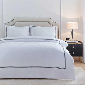 Paoletti Elara Embroidered Cotton Duvet Set - White / Black