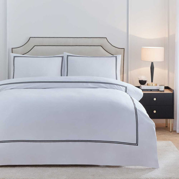 Paoletti Elara Embroidered Cotton Duvet Set - White / Black