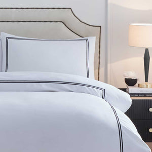 Paoletti Elara Embroidered Cotton Duvet Set - White / Black