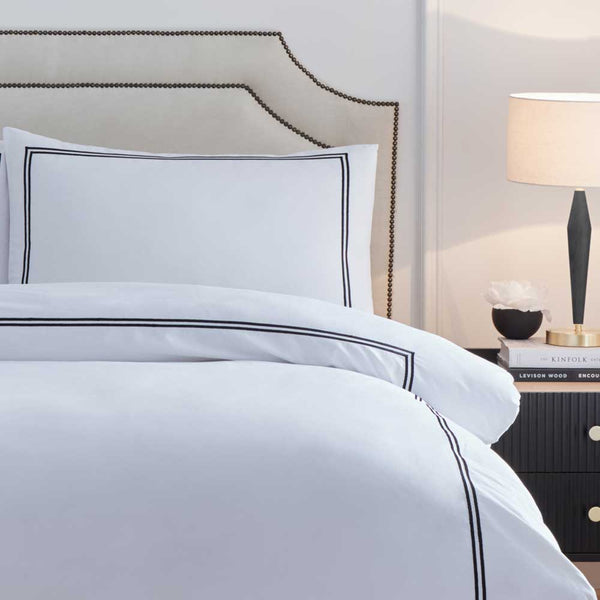 Paoletti Elara Embroidered Cotton Duvet Set - White / Black
