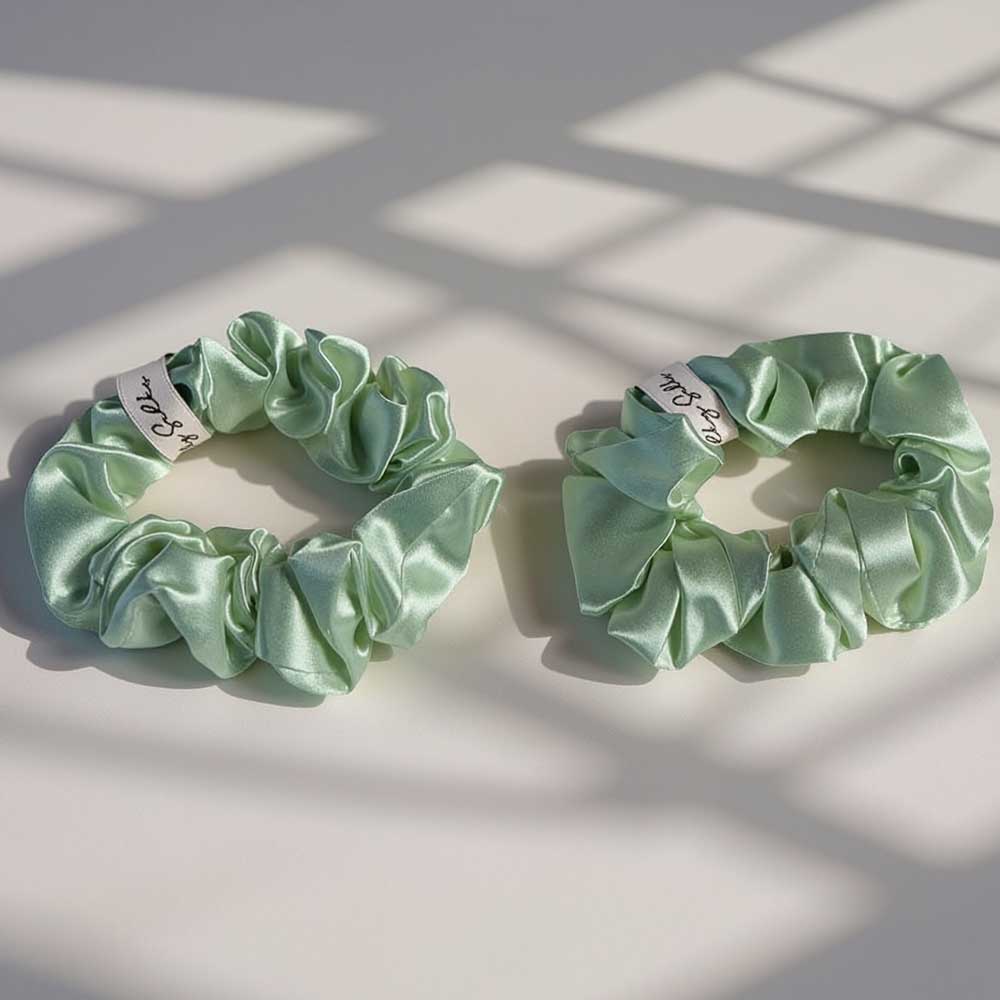 Sage Mulberry Silk Hair Scrunchie (Pack of 2)