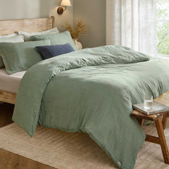 Lark Green Cotton Muslin Duvet Cover Set