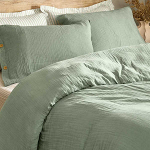 Lark Green Cotton Muslin Duvet Cover Set