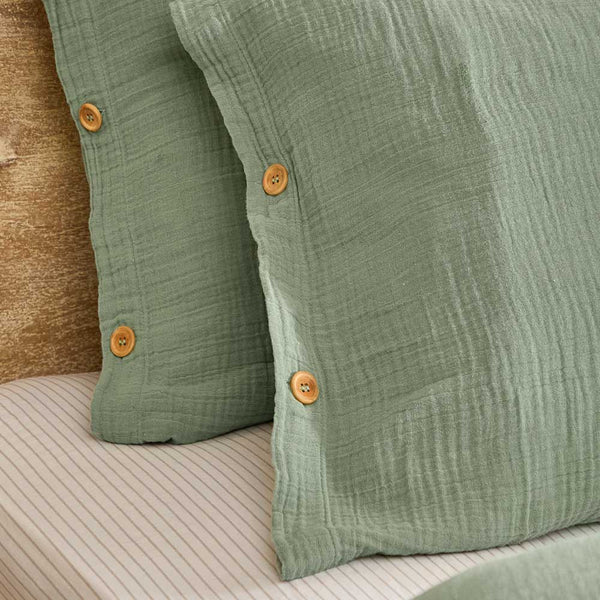 Lark Green Cotton Muslin Duvet Cover Set