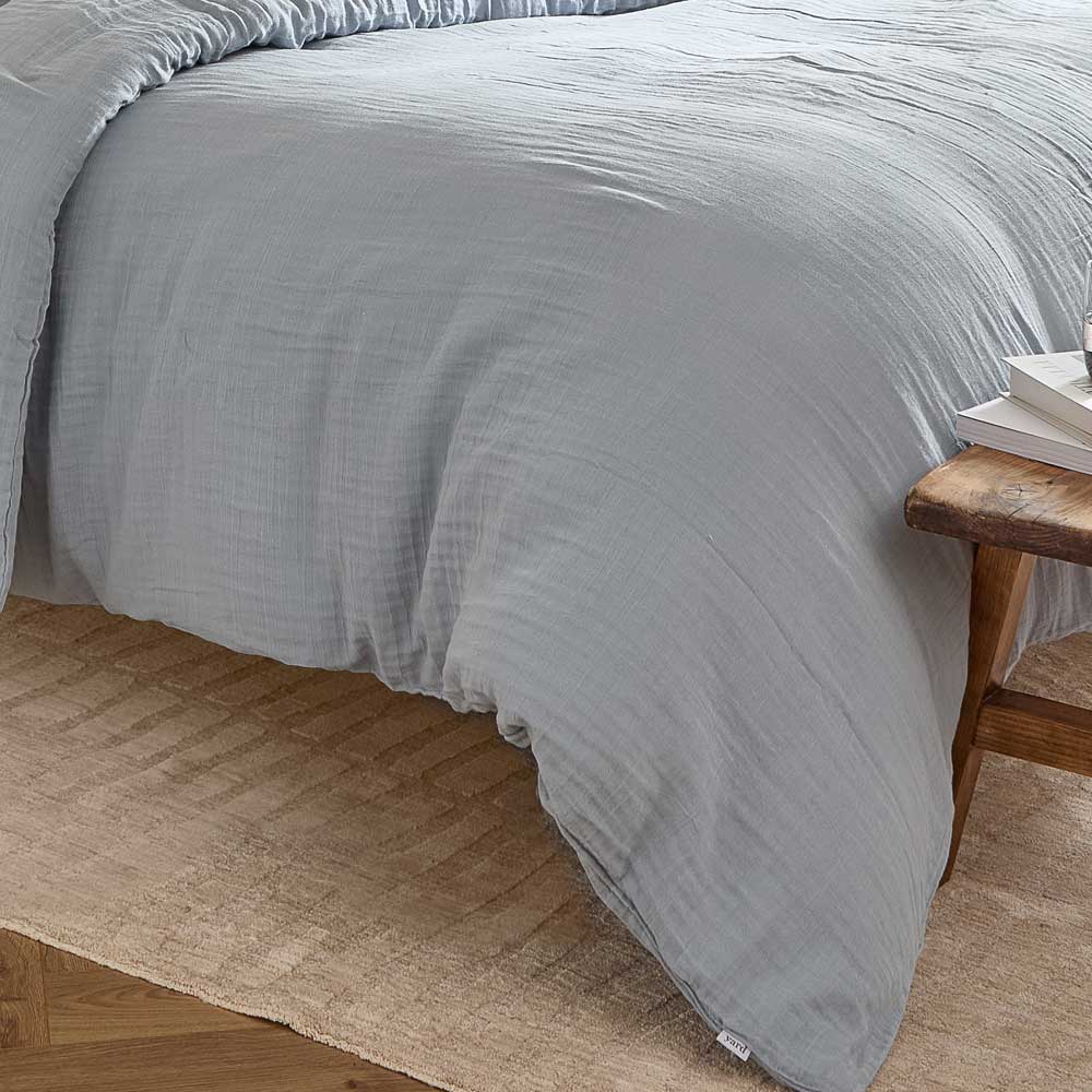 Lark Mineral Blue Cotton Muslin Duvet Cover Set