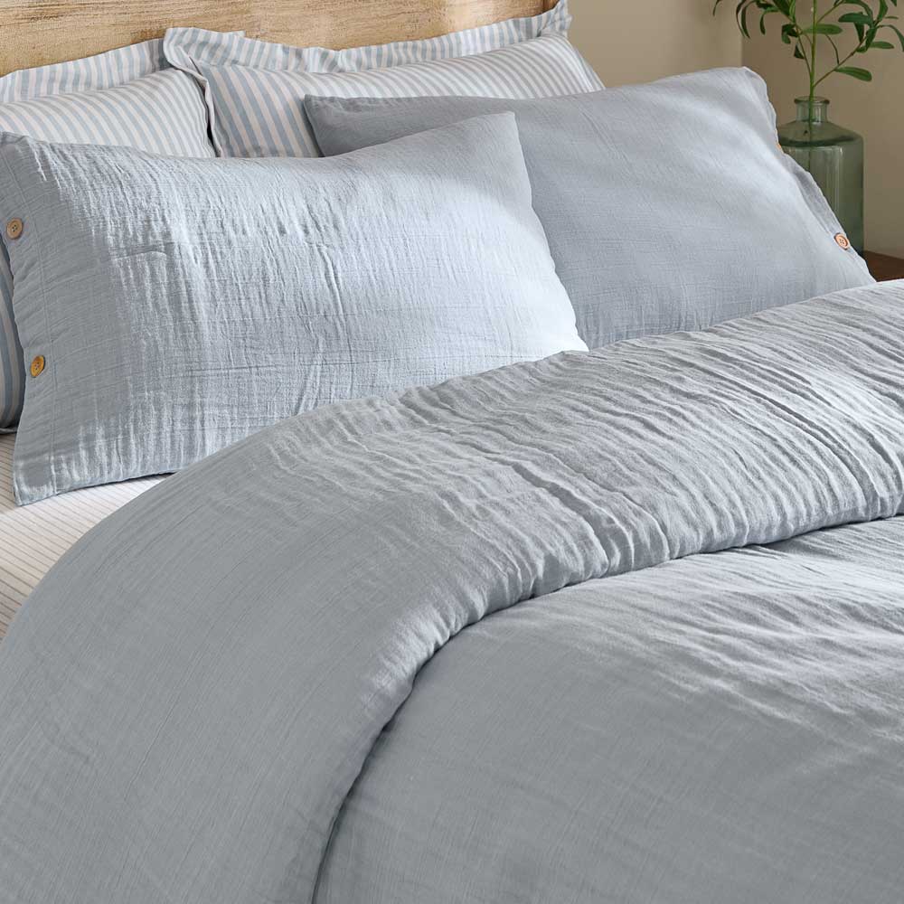 Lark Mineral Blue Cotton Muslin Duvet Cover Set