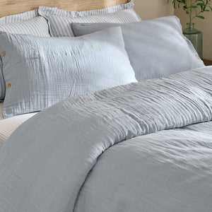 Lark Mineral Blue Cotton Muslin Duvet Cover Set