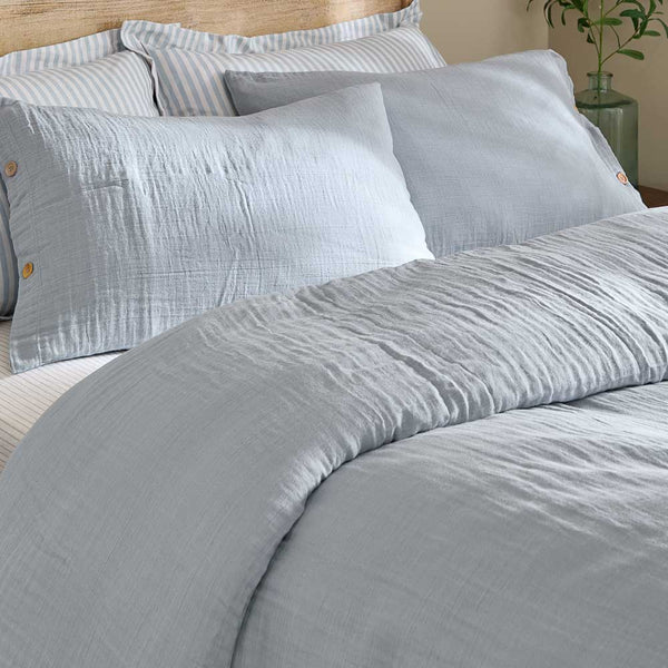 Lark Mineral Blue Cotton Muslin Duvet Cover Set