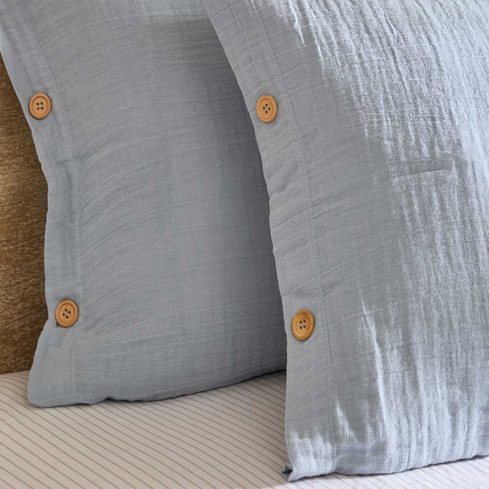 Lark Mineral Blue Cotton Muslin Duvet Cover Set