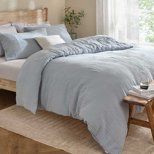 Lark Mineral Blue Cotton Muslin Duvet Cover Set