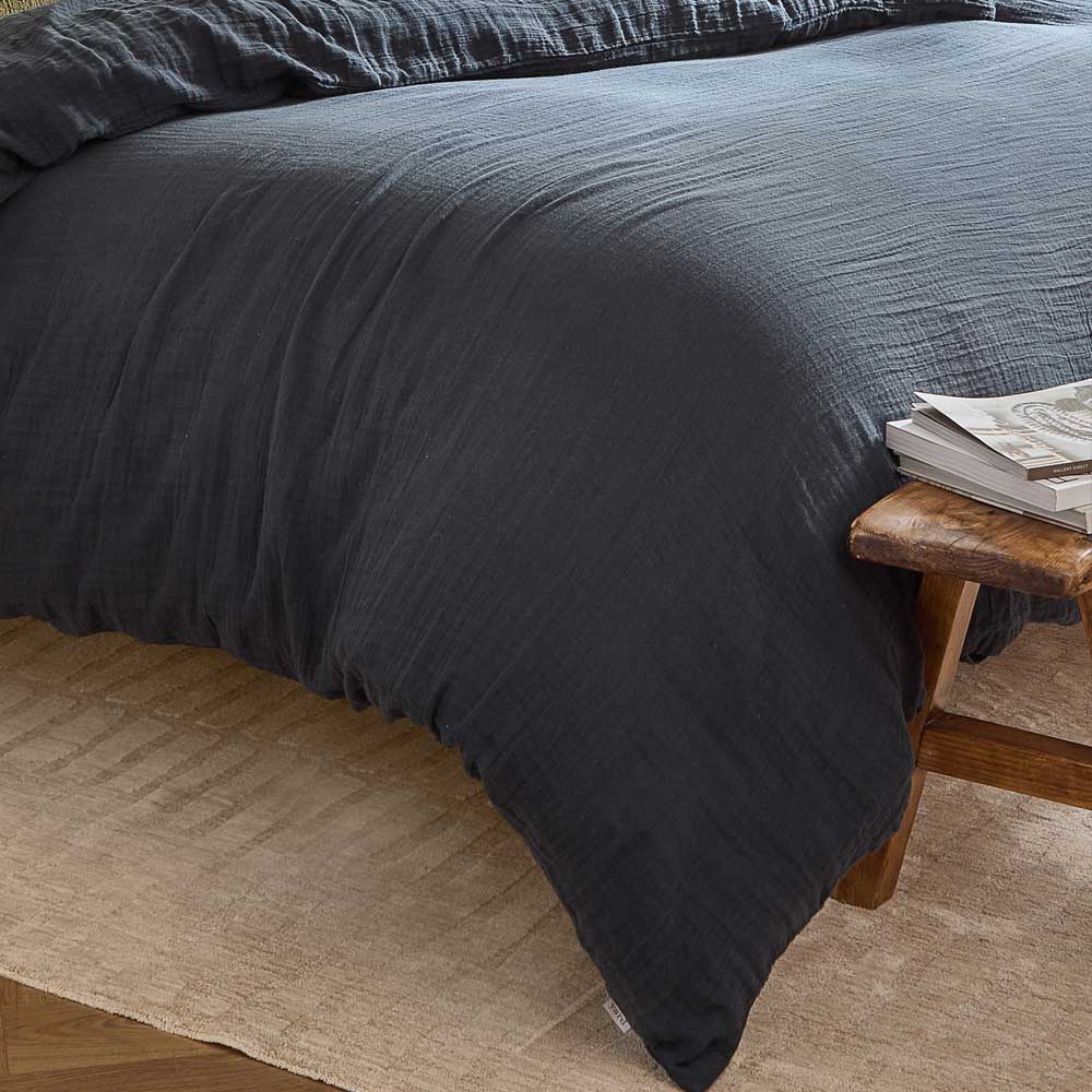 Lark Navy Cotton Muslin Duvet Cover Set