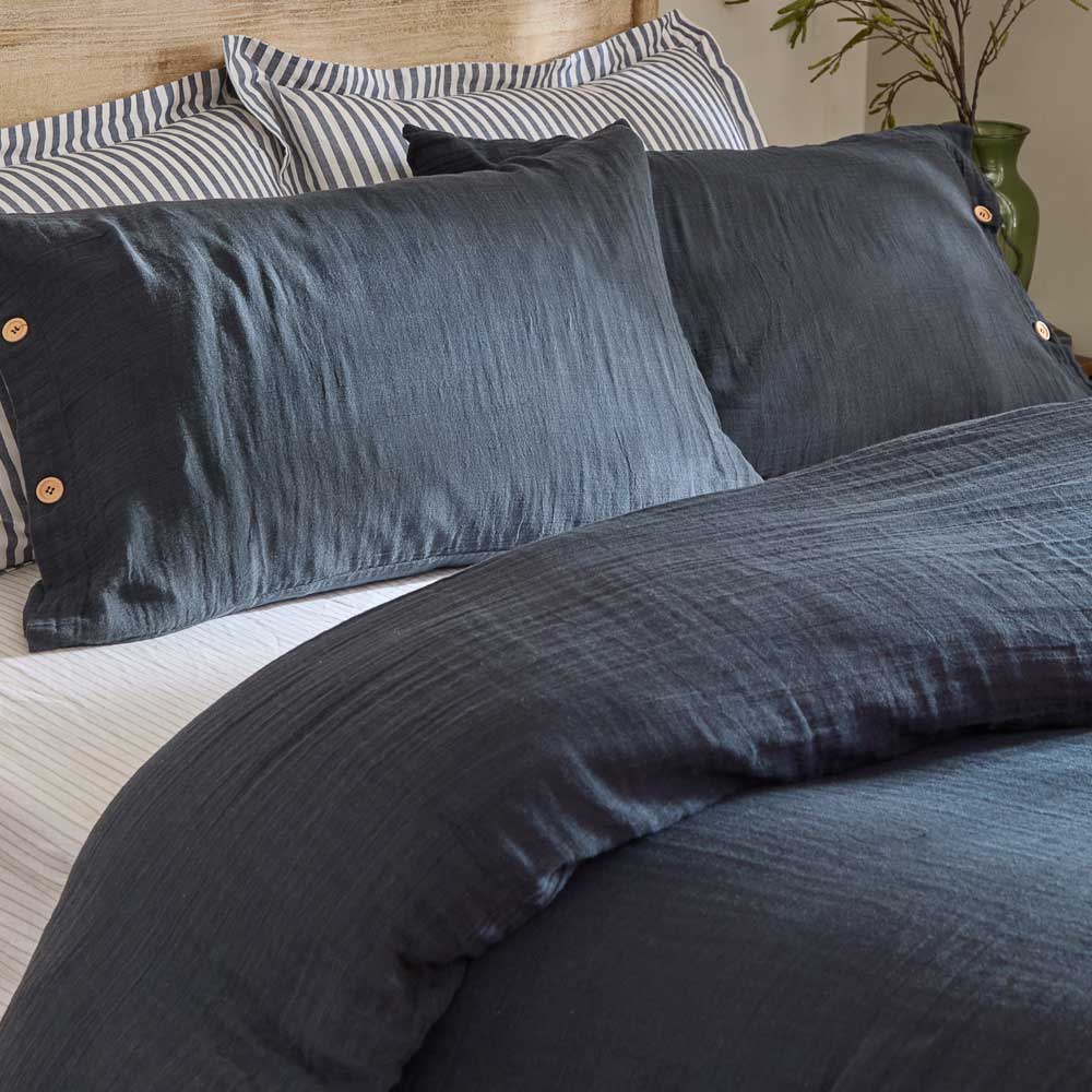 Lark Navy Cotton Muslin Duvet Cover Set
