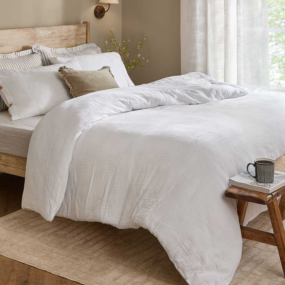 Lark White Cotton Muslin Duvet Cover Set