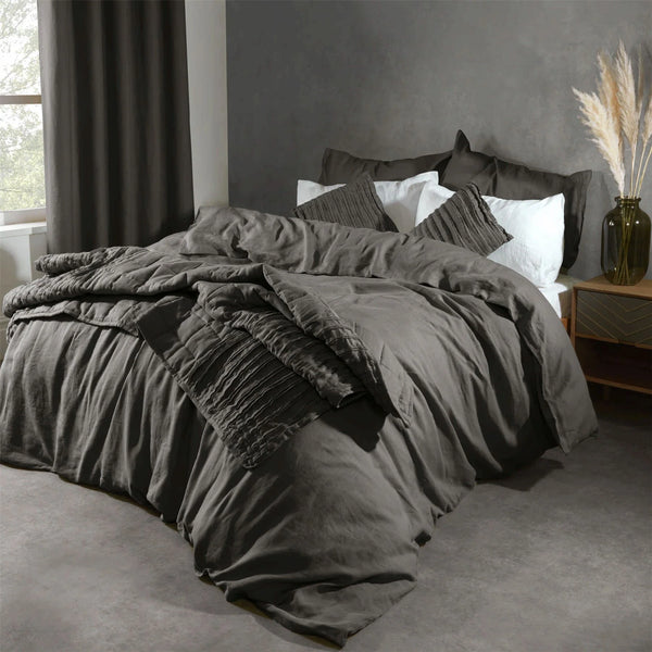 Charcoal Grey Linen Fitted Sheet - Lazy Linen