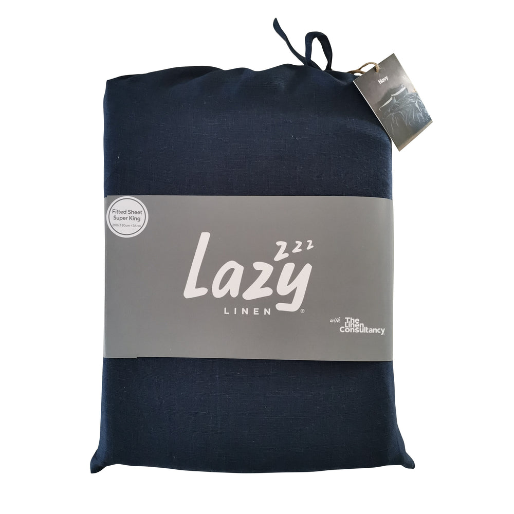 Navy Blue Linen Fitted Sheet - Lazy Linen