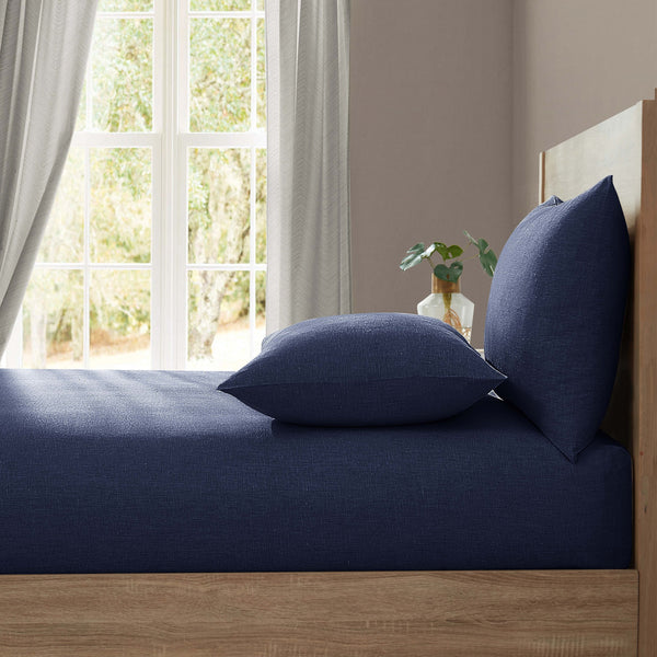 Navy Blue Linen Fitted Sheet - Lazy Linen