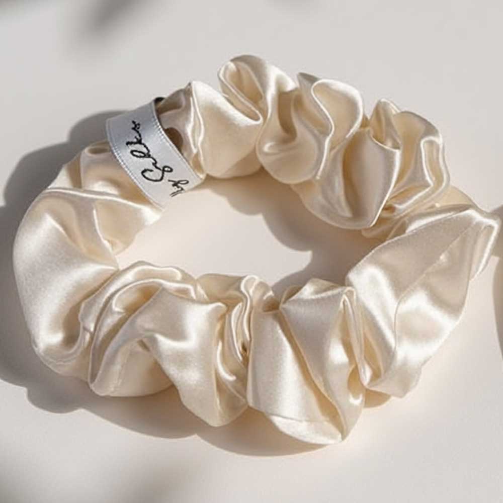 Beige / Natural Mulberry Silk Hair Scrunchie (Pack of 2)