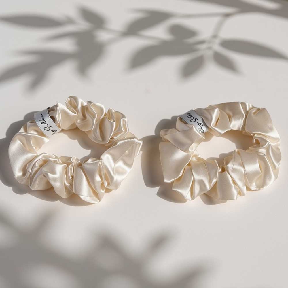 Beige / Natural Mulberry Silk Hair Scrunchie (Pack of 2)