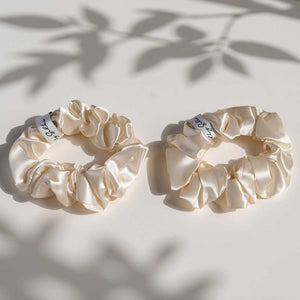 Beige / Natural Mulberry Silk Hair Scrunchie (Pack of 2)