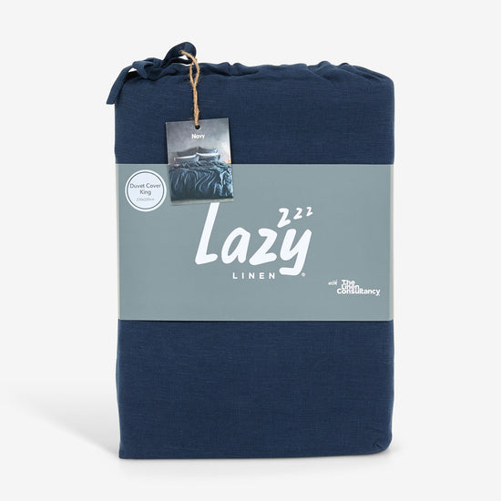 Lazy Linen Duvet Cover - Navy Blue