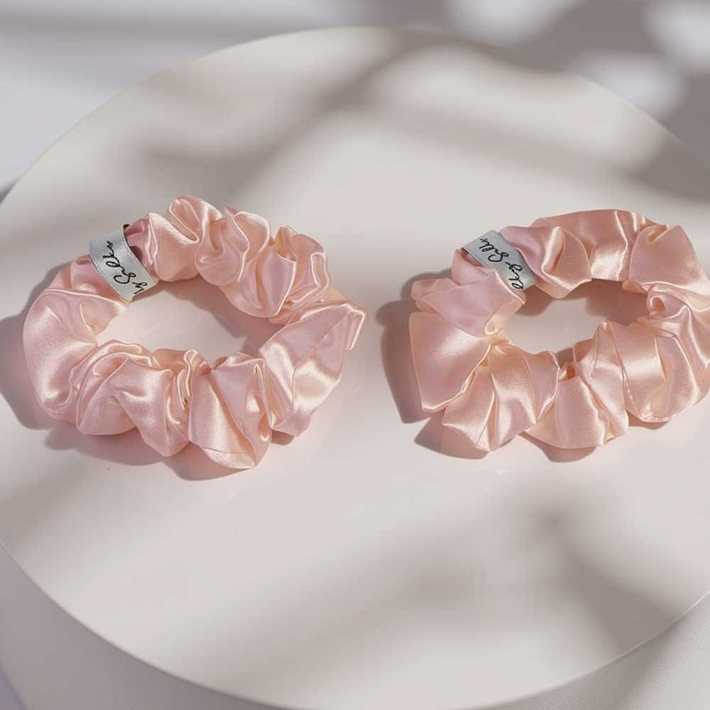 Pink Mulberry Silk Hair Scrunchie (Pack of 2)