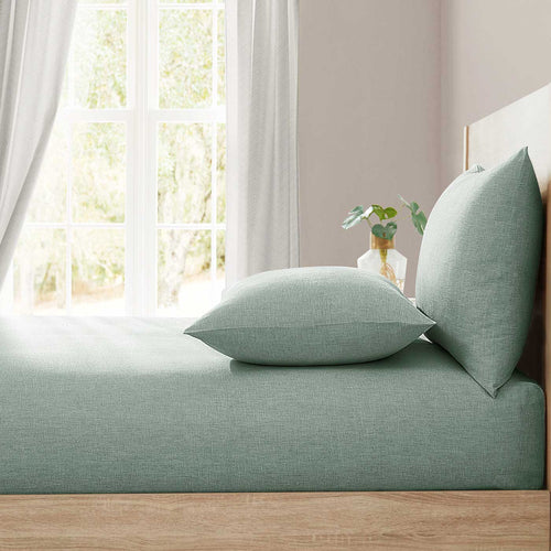Sage green washed linen fitted sheet by Lazy Linen