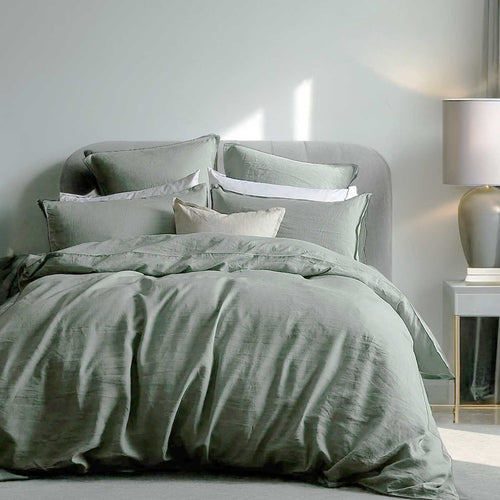 Sage green washed linen duvet cover by Lazy Linen