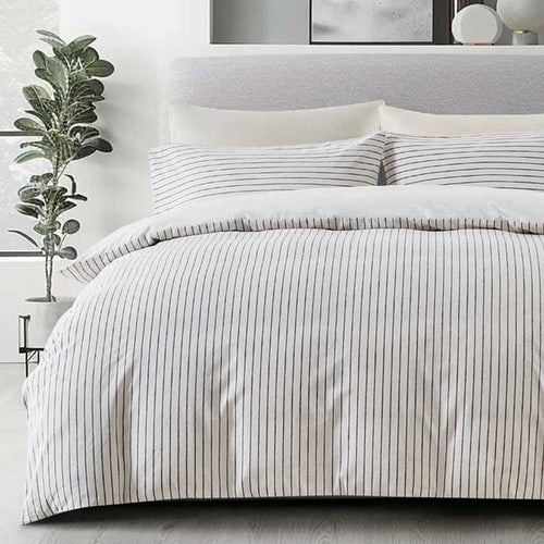 Slouchie White / Black Stripe Duvet Cover Set