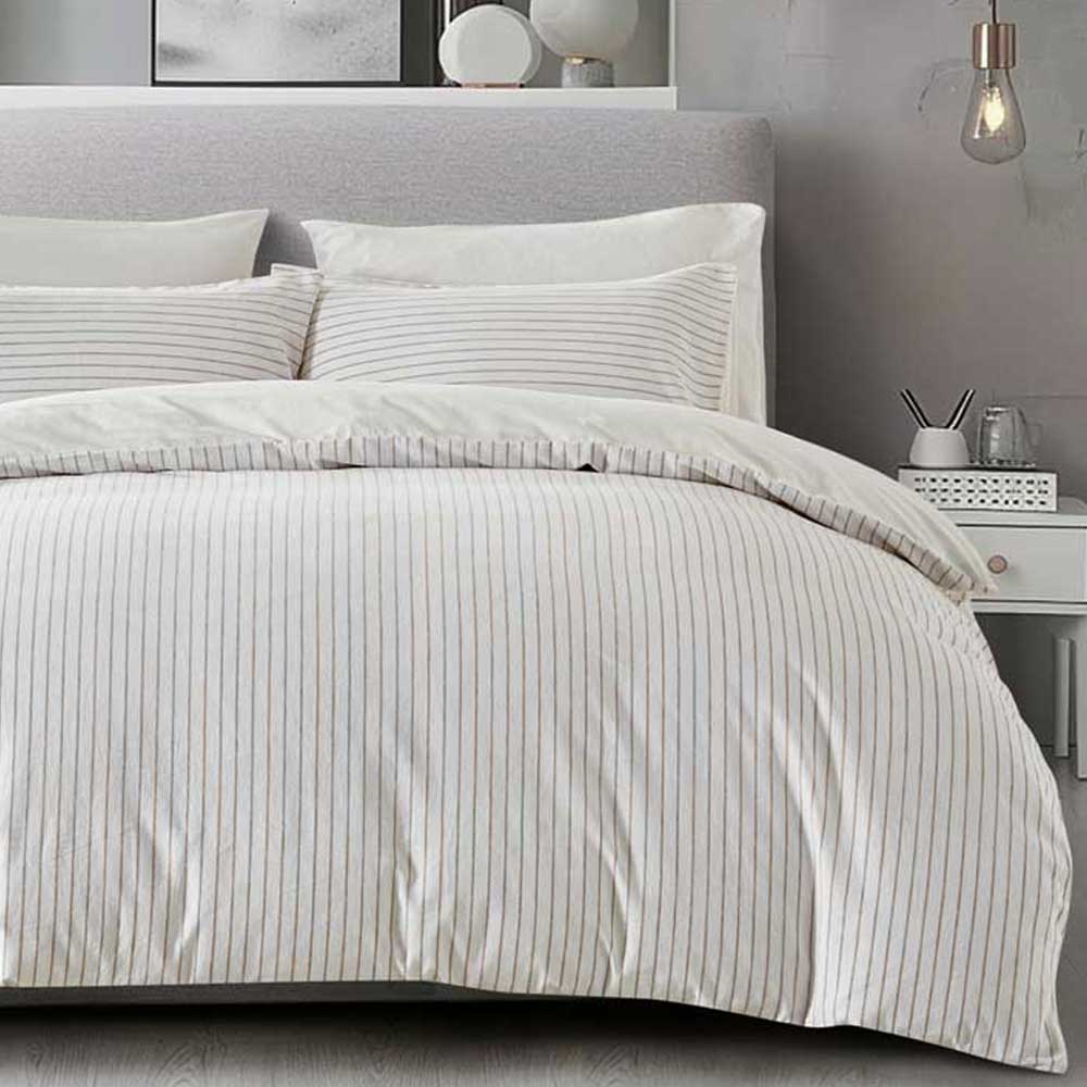 Slouchie White / Taupe Striped Duvet Cover Set
