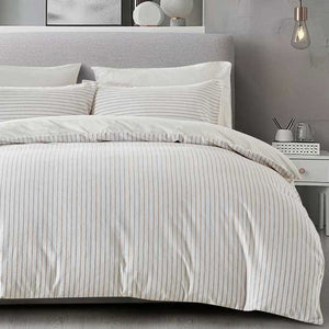 Slouchie White / Taupe Striped Duvet Cover Set