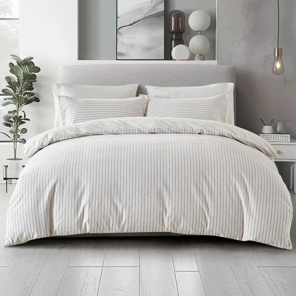 Slouchie White / Taupe Striped Duvet Set | Laud Sleep UK