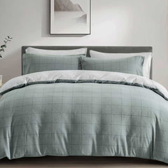 Soft Squares Sage Duvet Cover Set