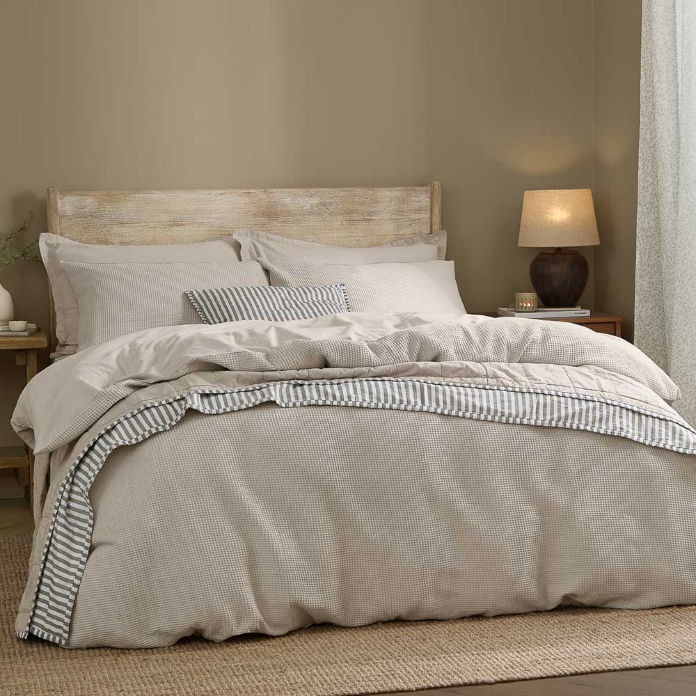 Hebden Relaxed Waffle Duvet Cover Set - Stone