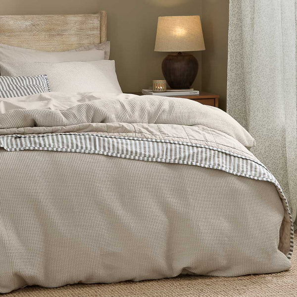 Hebden Relaxed Waffle Duvet Cover Set - Stone