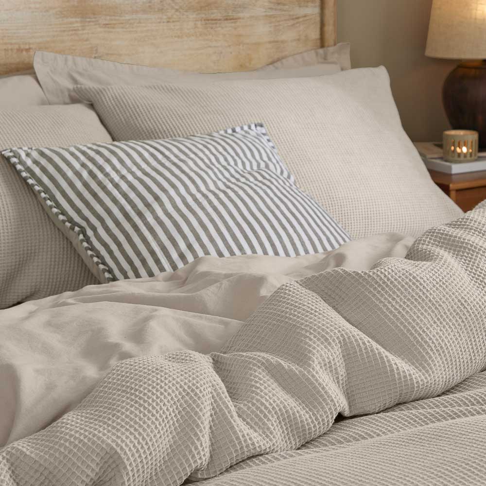 Hebden Relaxed Waffle Duvet Cover Set - Stone