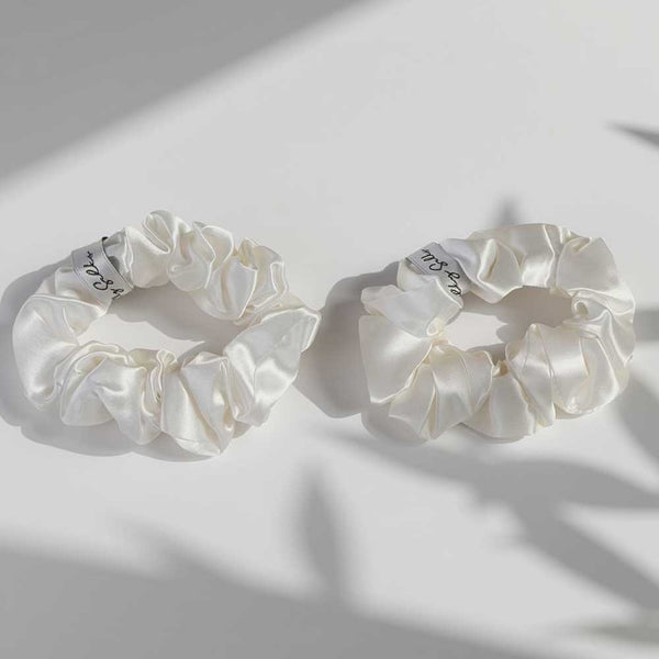 White Mulberry Silk Hair Scrunchie (Pack of 2)
