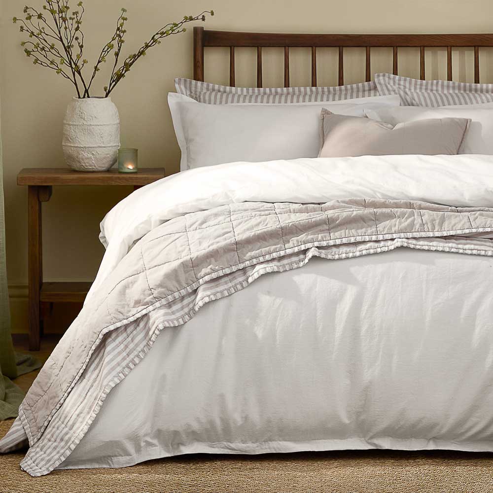 Hebden Washed Cotton Duvet Cover Set - Chalk