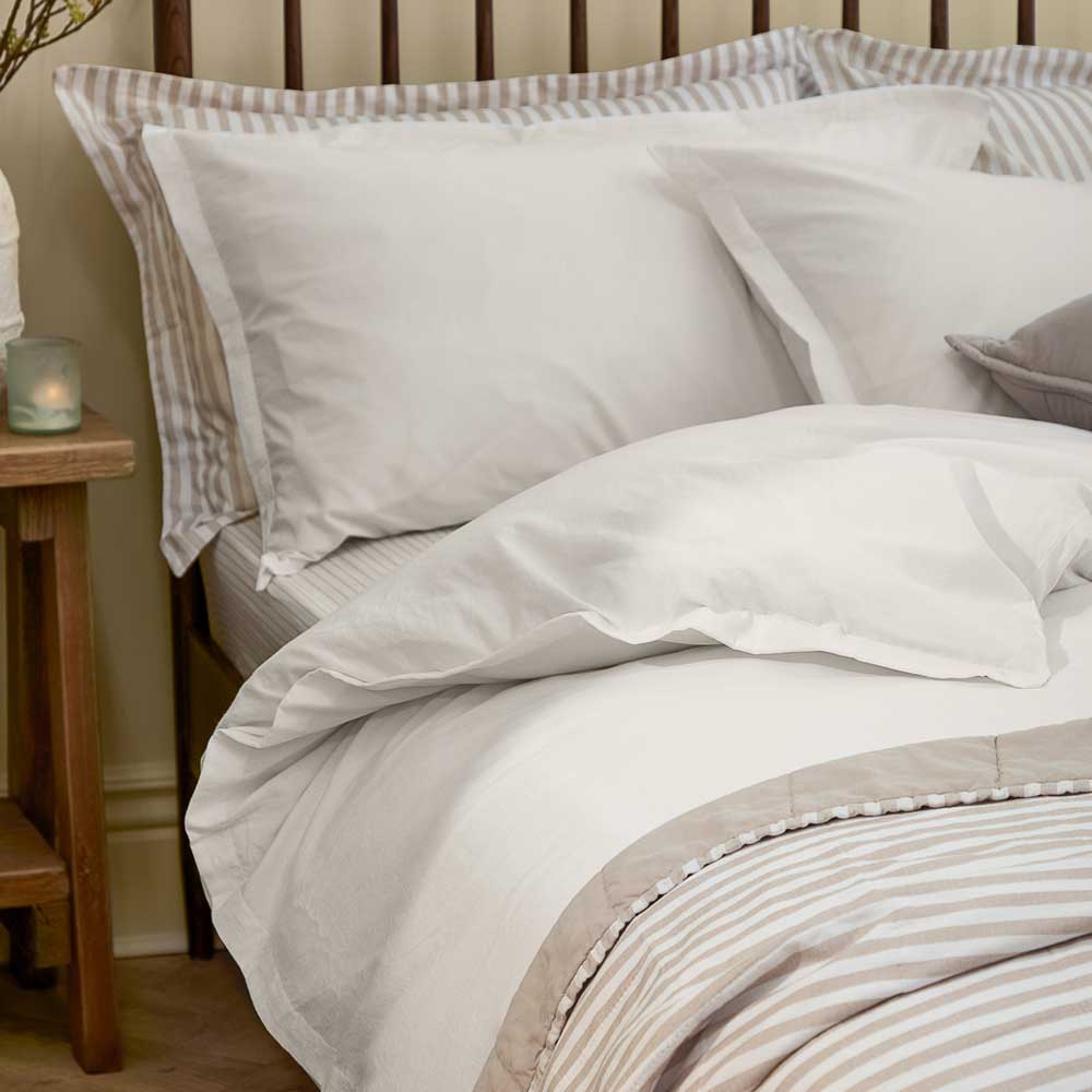 Hebden Washed Cotton Duvet Cover Set - Chalk