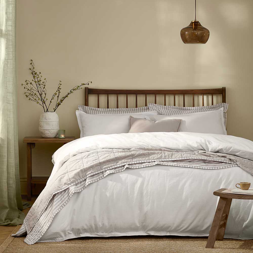 Hebden Washed Cotton Duvet Cover Set - Chalk