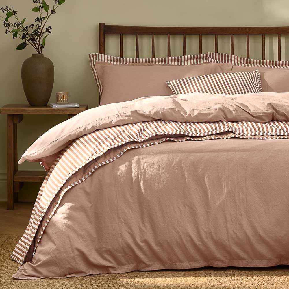 Hebden Washed Cotton Duvet Cover Set - Cotta Pink