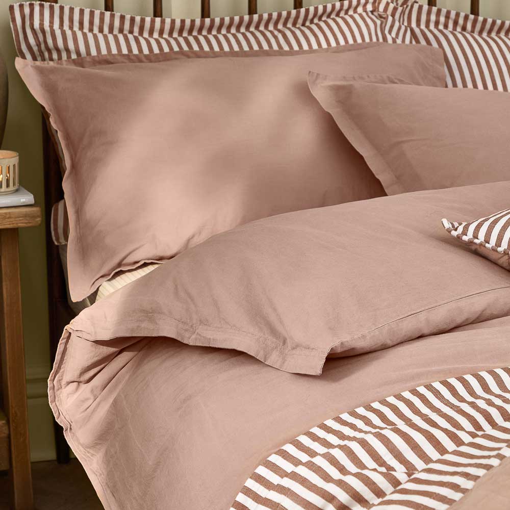 Hebden Washed Cotton Duvet Cover Set - Cotta Pink