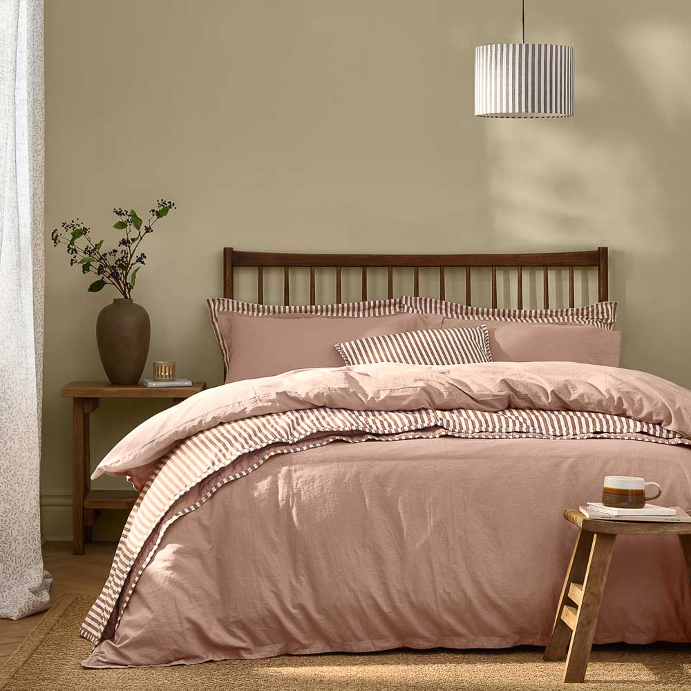 Hebden Washed Cotton Duvet Cover Set - Cotta Pink