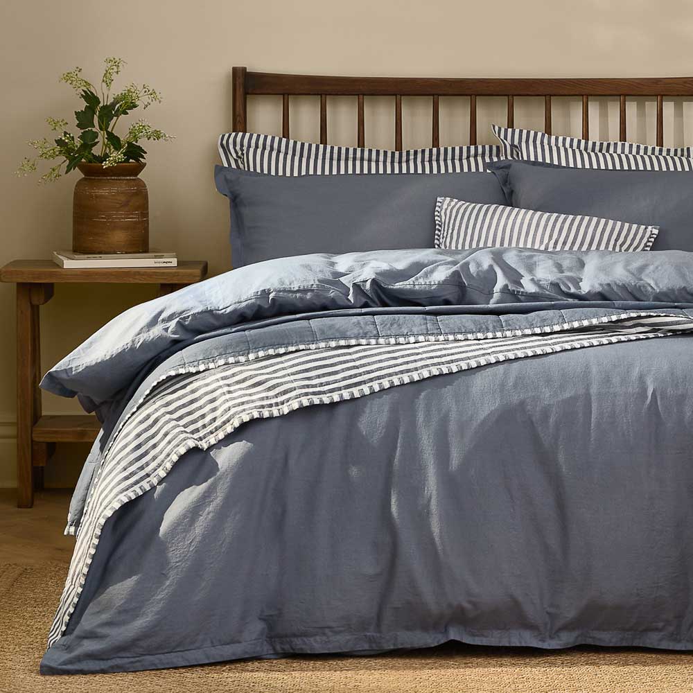Hebden Washed Cotton Duvet Cover Set - Denim Blue
